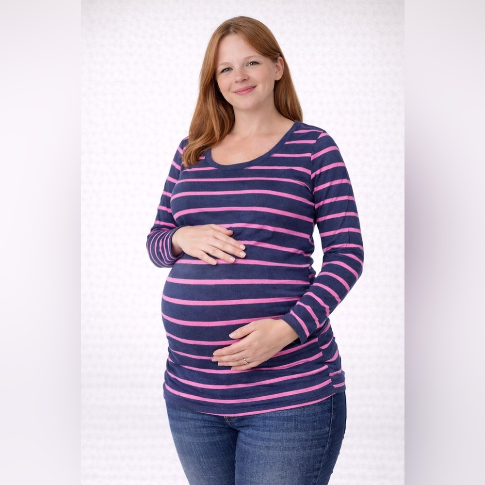 Liz Lange Pink and Blue Striped Long Sleeve Maternity Top